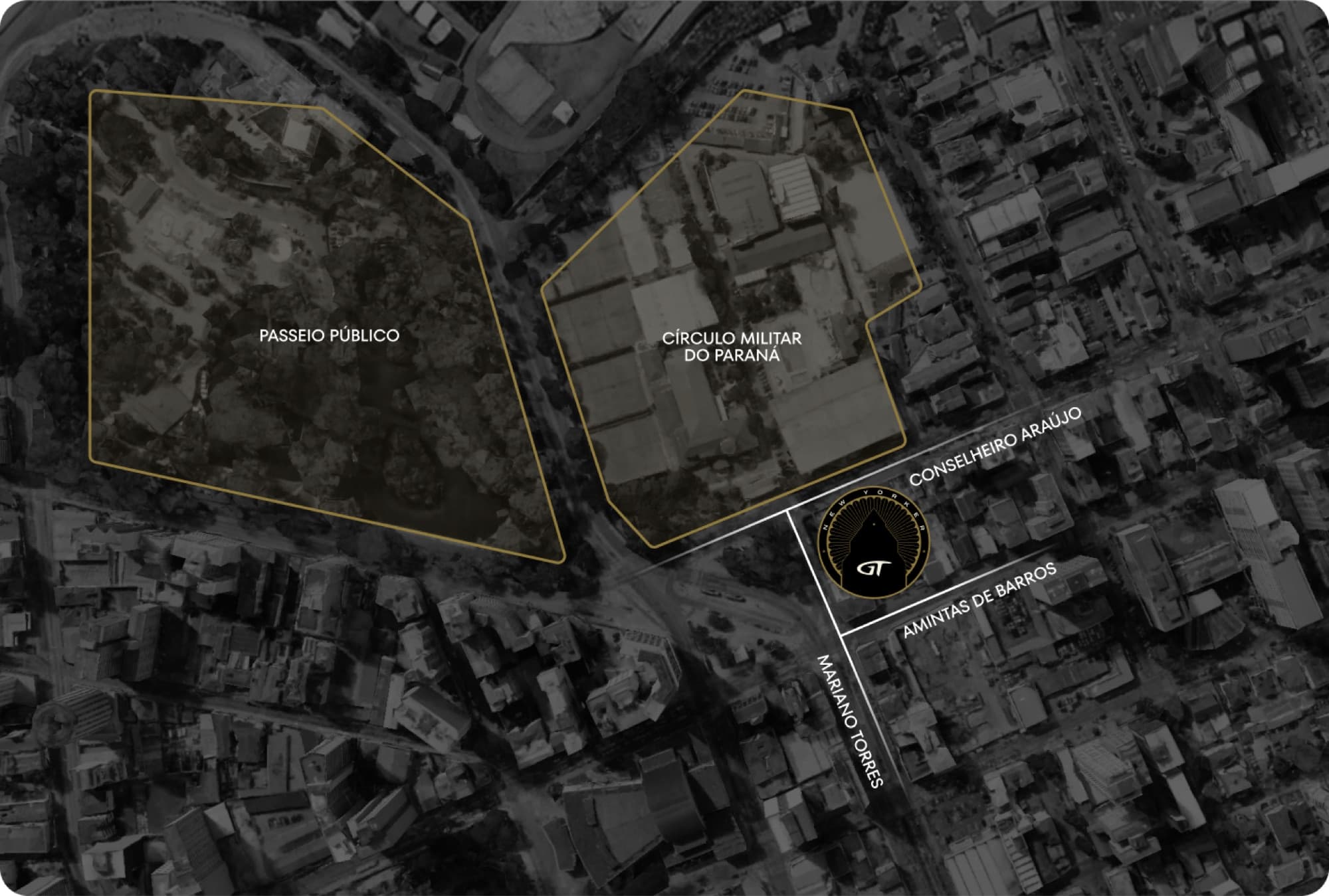 Mapa: New Yorker entre a Conselheiro Araújo, Amintas de Barros e Mariano Torres, ao lado do Círculo Militar e do Passeio Público