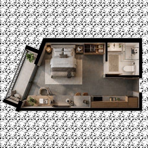 Planta Studio · 26 m² — Compass 109