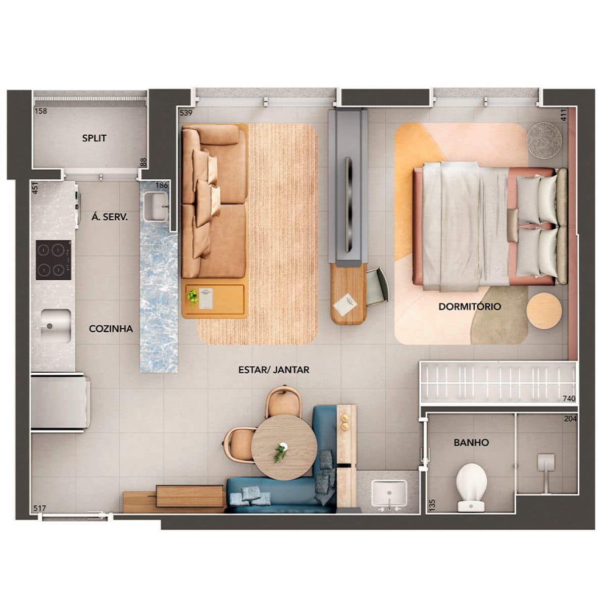 Planta 45 m² · studio — Madá