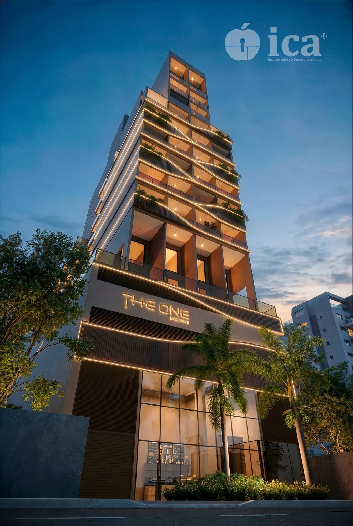 Perspectiva noturna da fachada do The One Exclusive